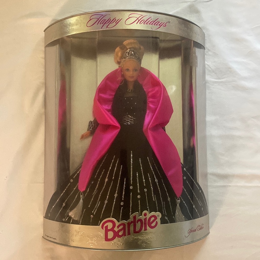1998 Mattel HAPPY HOLIDAYS Barbie Doll in Black Sparkle Gown